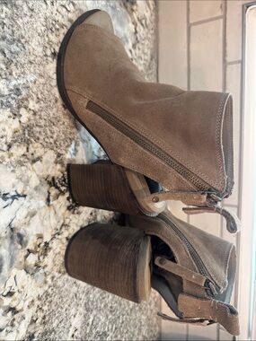 Dolce Vita Taupe Suede Peep-Toe Ankle Booties